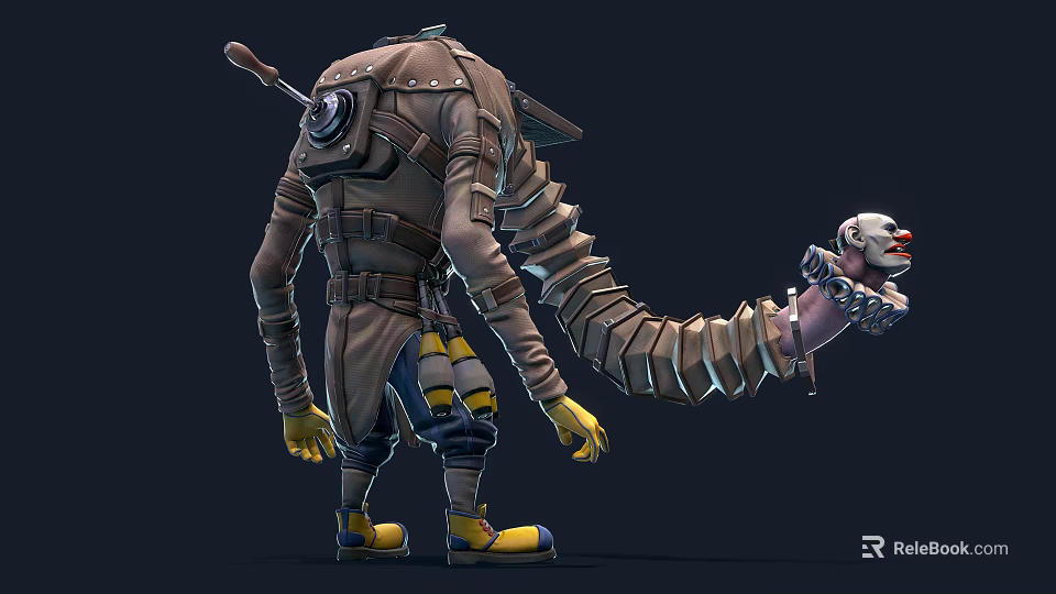 Futuristic Game Movie Character With Mechanical Tail Yellow Gloves And Armor Outfit 3d model 