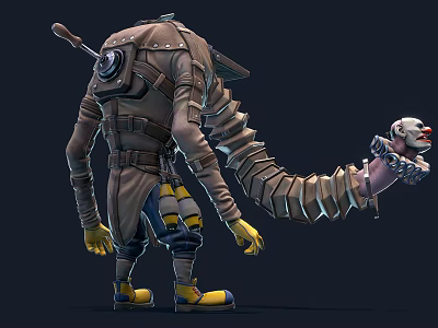 Futuristic Game Movie Character With Mechanical Tail Yellow Gloves And Armor Outfit 3d model