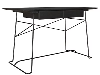 Black Wooden Top Desk With Two Drawers And Metal Frame Legs 3d model