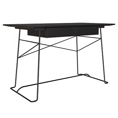 Black Wooden Top Desk With Two Drawers And Metal Frame Legs 3d model