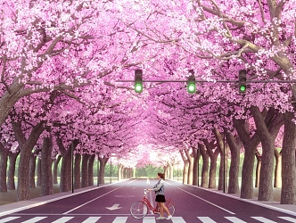 Municipal road under the flowering tree of modern road 3d model