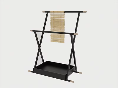 Modern Bathroom Storage Rack With X Shaped Black Metal Frame And Bamboo Shelves 3d model