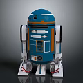 Blue And Orange Robot Character With Round Head White Legs Red Details And Mechanical Panels