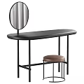 Black Dressing Table with Round Mirror Brown Stool and Metal Frame Design 3d model