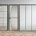 Modern Glass Doors With Black Frames And Various Patterned Glass In Interior Space 3d model