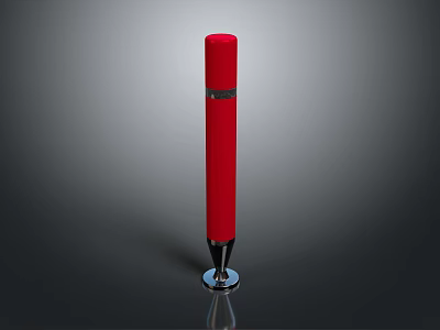 Red Vertical Columnar Object On Dark Background With Shiny Surface Silver Base And Black Ring 3d model