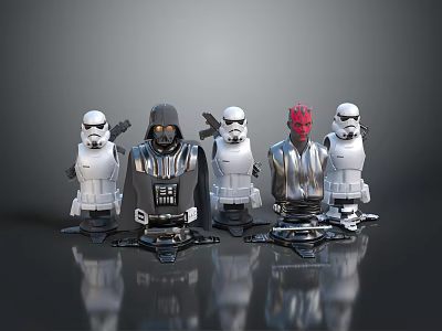 Lego Star Wars Character Figures with Central Darth Vader Four Stormtroopers and Darth Maul 3d model
