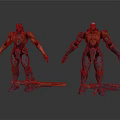 Robot Characters With Different Colored Armor Holding Long Weapons In Standing Pose 3d model