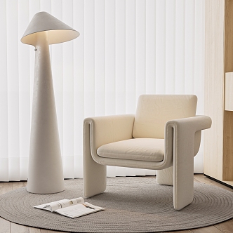 Cream Leisure Chair Single Chair Floor Lamp Art Floor Lamp Book Carpet Wood Floor 3d model