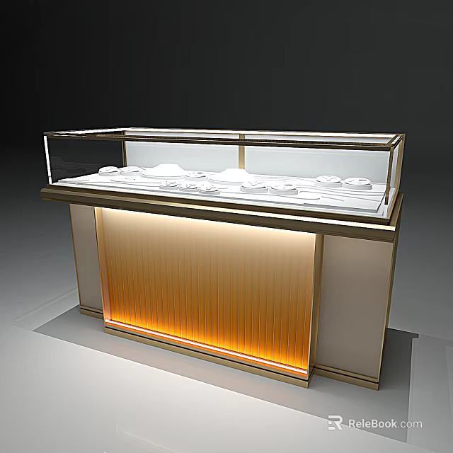 Modern Jewelry Store Glass Display Case With Illuminated Base And Elegant Design 3d model 