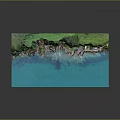 Detailed Coastal Terrain Model With Green Cliffs Blue Water And Rocky Shore