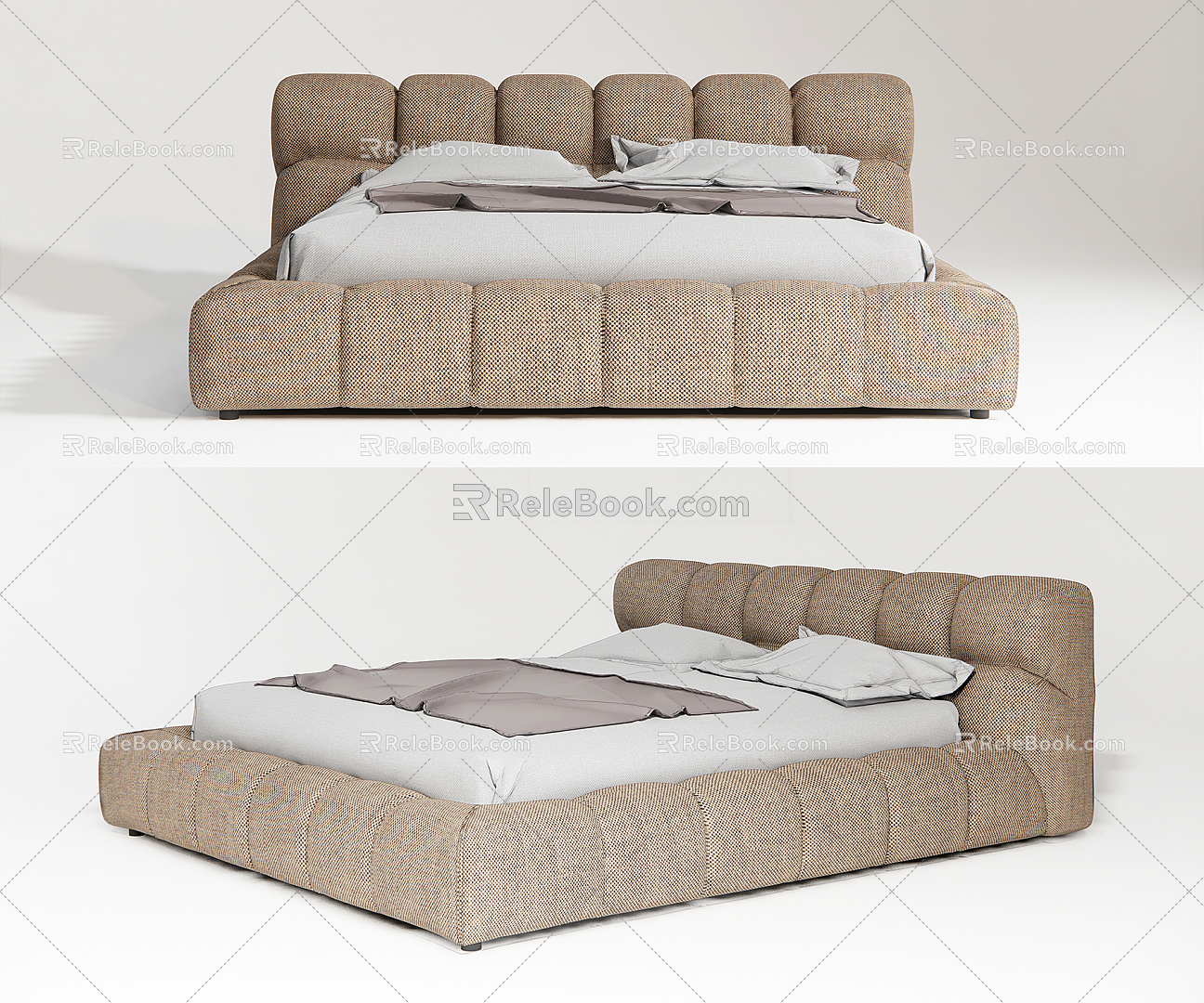 Modern Double Bed Bedding Bedding Pillows 3d model