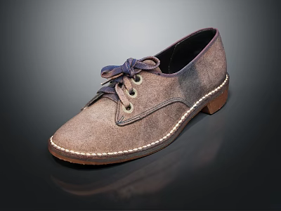 Fashionable Taupe Lace Up Suede Shoes With Brown Sole And Stitching Details 3d model