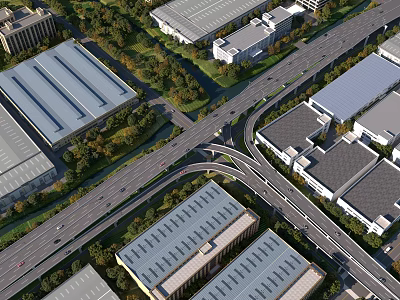 Aerial View Of Industrial Factory Complex With Roads Greenery And Buildings Layout 3d model