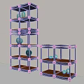 Black Multi Tiered Storage Shelves With Decorative Stones And Minimalist Design