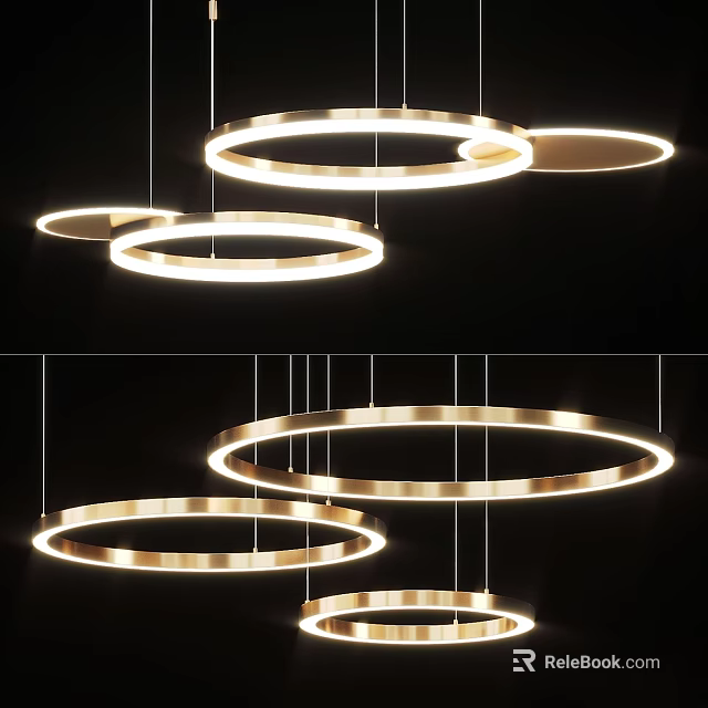 Modern Circular Ring Chandelier Design With Multiple Hanging Rings And LED Light 3d model 