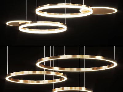 Modern Circular Ring Chandelier Design With Multiple Hanging Rings And LED Light 3d model