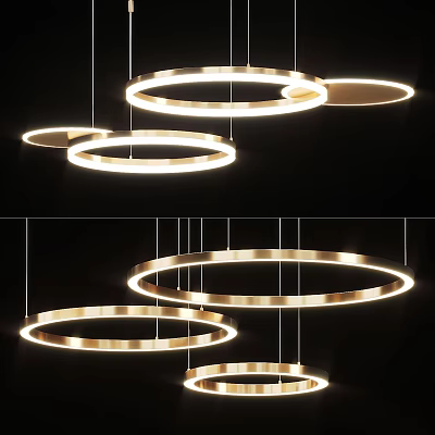 Modern Circular Ring Chandelier Design With Multiple Hanging Rings And LED Light 3d model