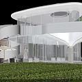 Modern Waterfront Library Building With Spiral Staircase Glass Curtain Walls Outdoor Seating and Greenery