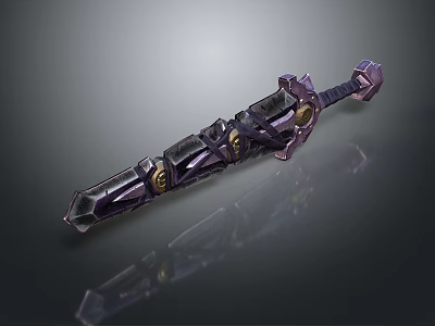 Mythical Fantasy Sword With Purple Blade Black Hilt Golden Accents And Intricate Design 3d model