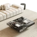 Modern Black Marble Coffee Table With Books Tray And Glass Near Beige Sofa Rug
