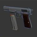 Classic Metal Pistol With Wooden Grip And Detachable Magazine On Gray Background