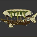 Fantasy Spacecraft Design With Double Airships Green Accents And Wing Structures