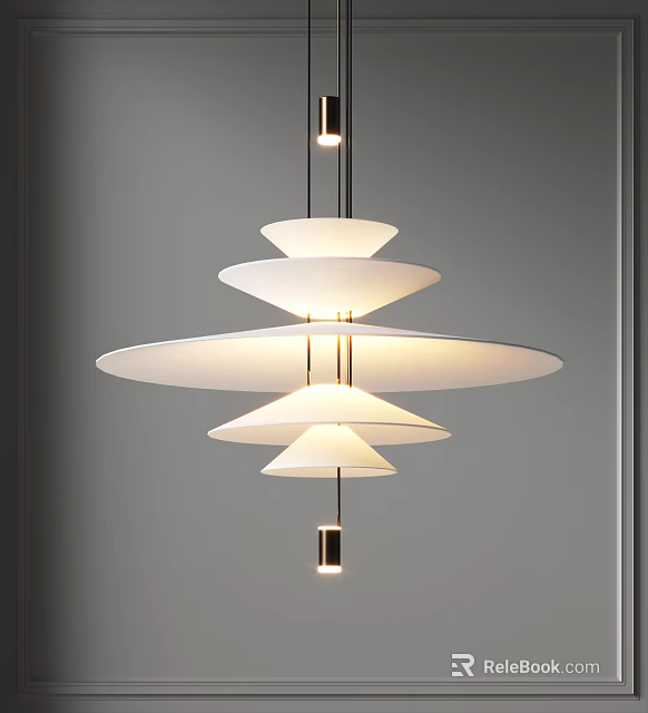 Elegant Modern Layered Chandelier With White Shades And Metal Frame Structure 3d model 