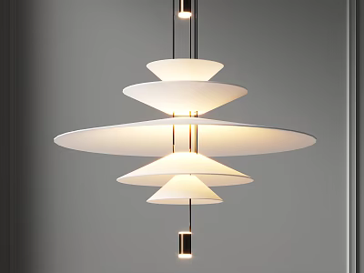 Elegant Modern Layered Chandelier With White Shades And Metal Frame Structure 3d model