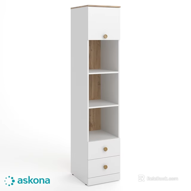 White Storage Cabinet with Wooden Shelves and Drawers for Home Organization 3d model 