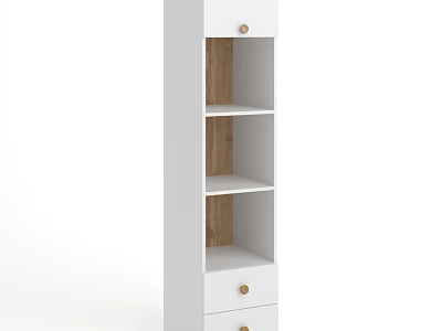 White Storage Cabinet with Wooden Shelves and Drawers for Home Organization 3d model