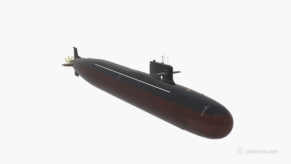 Military Submarine Model In Dark Brown And Black With Command Tower Structure 3d model 