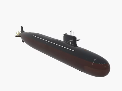 Military Submarine Model In Dark Brown And Black With Command Tower Structure 3d model