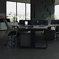 Modern Office Workstation Desk With Blue White Frame Drawers And Ergonomic Chairs