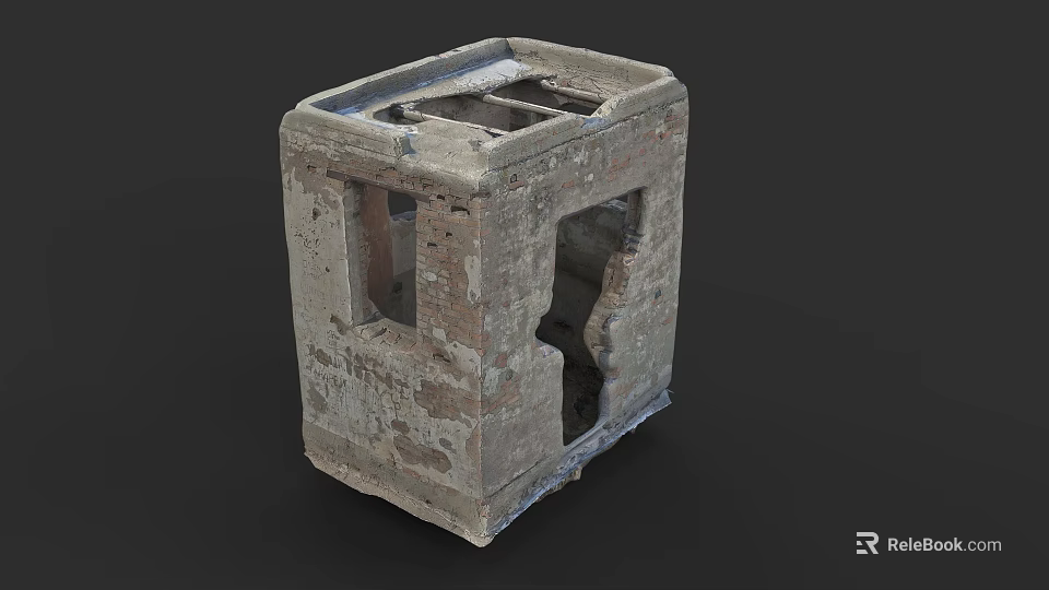 Old Residential Building Brick Structure With Weathered Surface And Vent Openings 3d model 