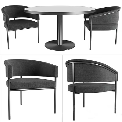 Modern Dining Table Set With Curved Gray Upholstered Chairs And Metal Frames 3d model
