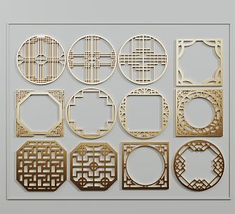 New Chinese-style openwork window Metal openwork carved window 3d model