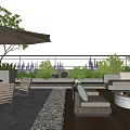 Patio Garden With Wooden Deck Outdoor Furniture Fire Pit And Sunset View