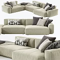 Light Beige L shaped Sectional Sofa With Mixed Pattern Pillows For Modern Living Room 3d model