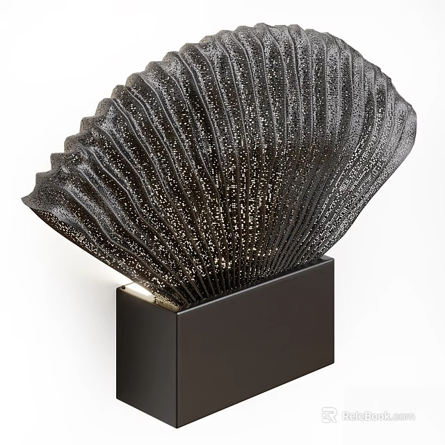 Unique Black Fan Shaped Wall Lamp With Perforated Texture And Warm Light Glow 3d model 