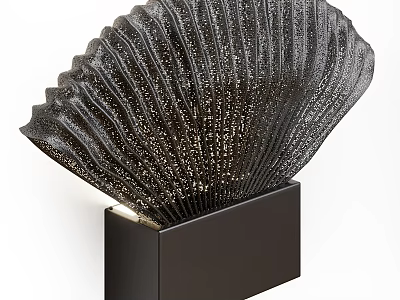 Unique Black Fan Shaped Wall Lamp With Perforated Texture And Warm Light Glow 3d model