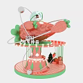 Strawberry Themed Rotating Structure With Decorative Lights And Small Christmas Trees On Pink Green Base 3d model