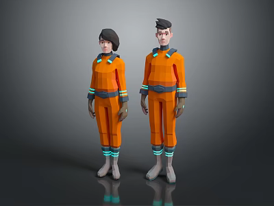 Game And Movie Characters In Orange Uniforms With Blue Yellow Stripes Caps On Gray Background 3d model