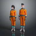 Game And Movie Characters In Orange Uniforms With Blue Yellow Stripes Caps On Gray Background