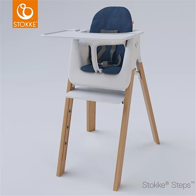 Modern Kids High Chair Set With Wooden Legs And White Seat Tray 3d model