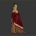 Vintage Retro Elegant Dress With Yellow Top Red Skirt Striped Design And Button Decorations