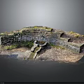 Ancient Stone Building With Moss Covered Walls Small Water Pool And Gravel Debris