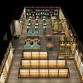 Colorful Modern Store Interior With Shelves Display Products And Decorative Ceiling