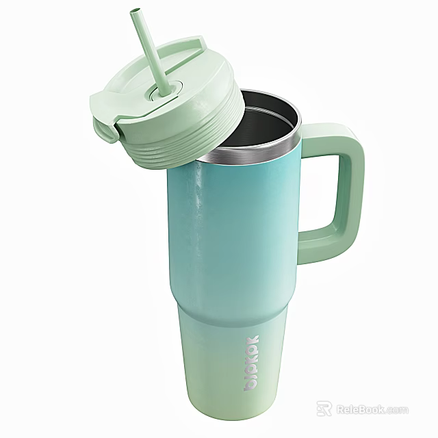 Stanley Light Blue Gradient Insulated Tumbler With Green Lid Straw And Handle 3d model 