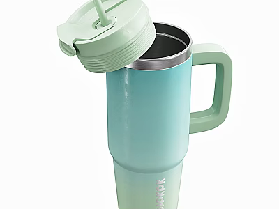 Stanley Light Blue Gradient Insulated Tumbler With Green Lid Straw And Handle 3d model
